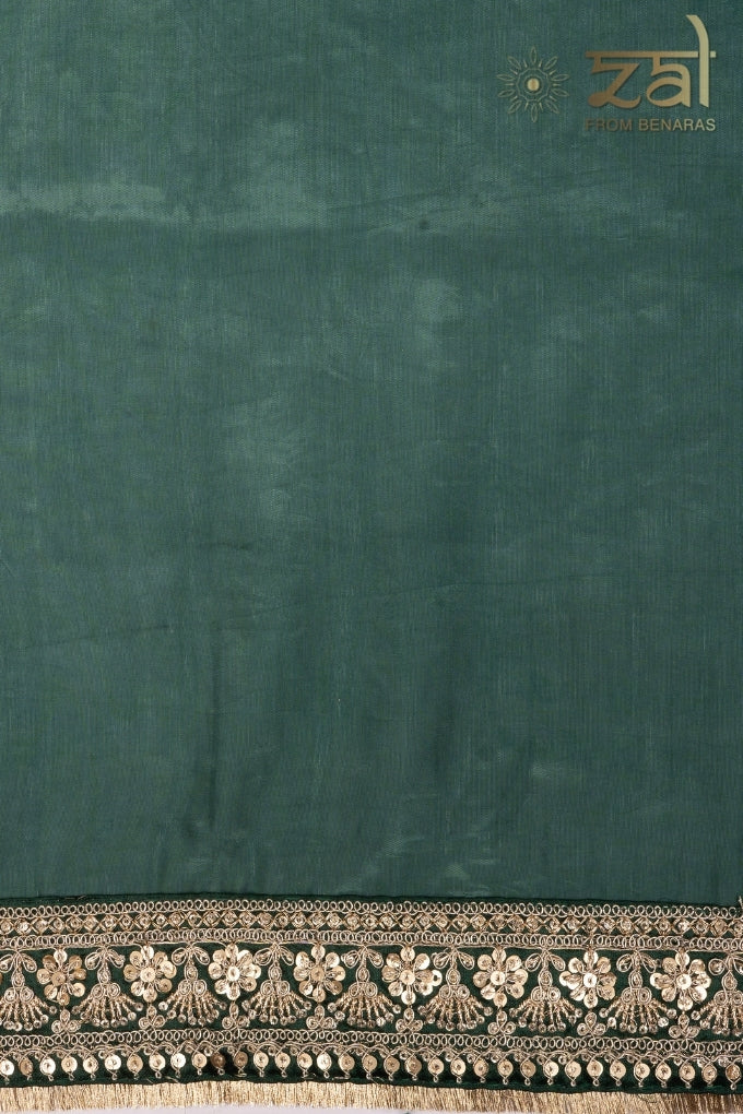 Teal Green Pure Katan Silk Banarasi Handloom Saree