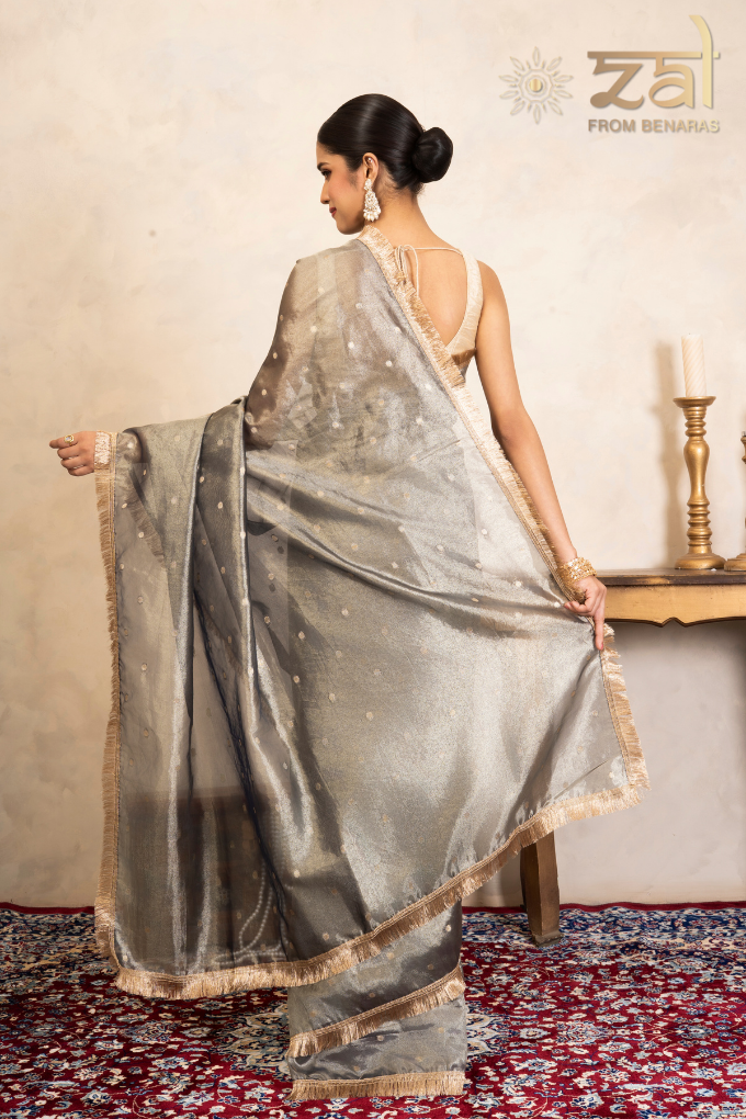 Grey Pure Tissue Silk Banarasi Handloom Saree