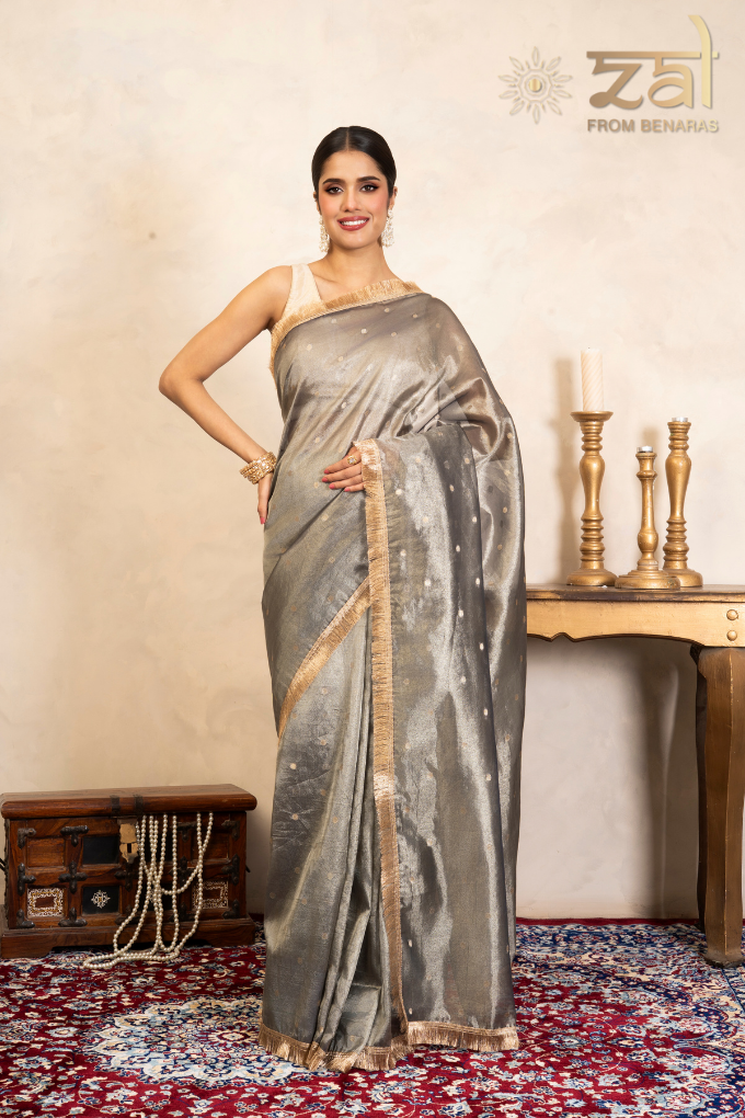 Grey Pure Tissue Silk Banarasi Handloom Saree
