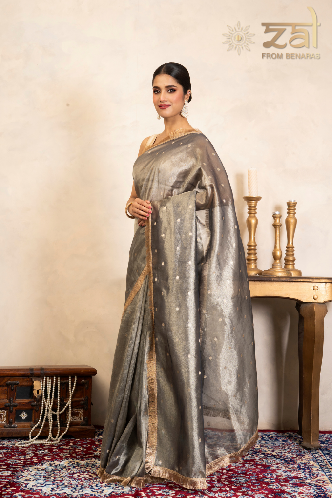 Grey Pure Tissue Silk Banarasi Handloom Saree