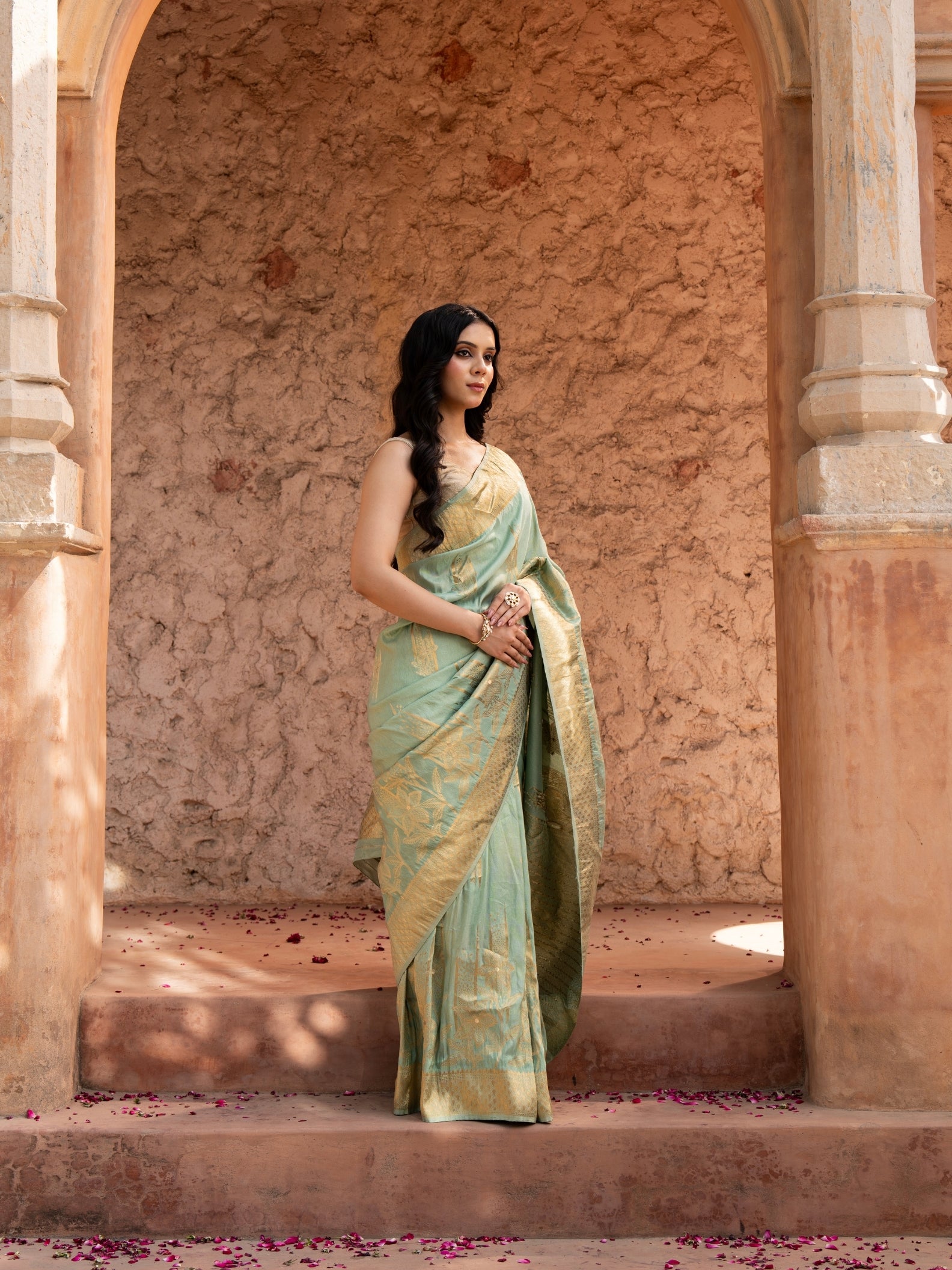 Seafoam Green Pure Tissue Silk Banarasi Handloom Saree