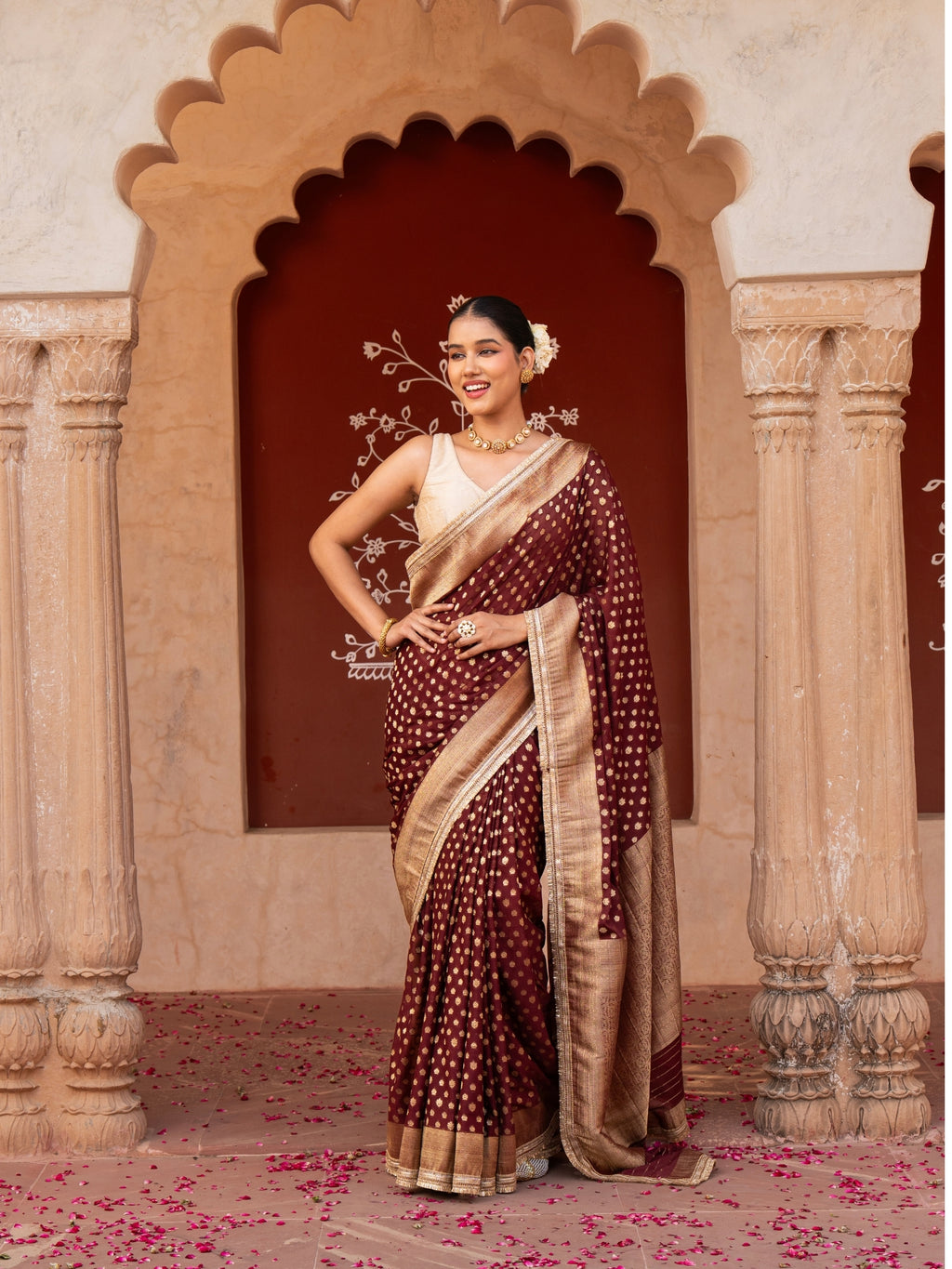 Maroon Pure Chiffon Banarasi Silk Handllom Saree