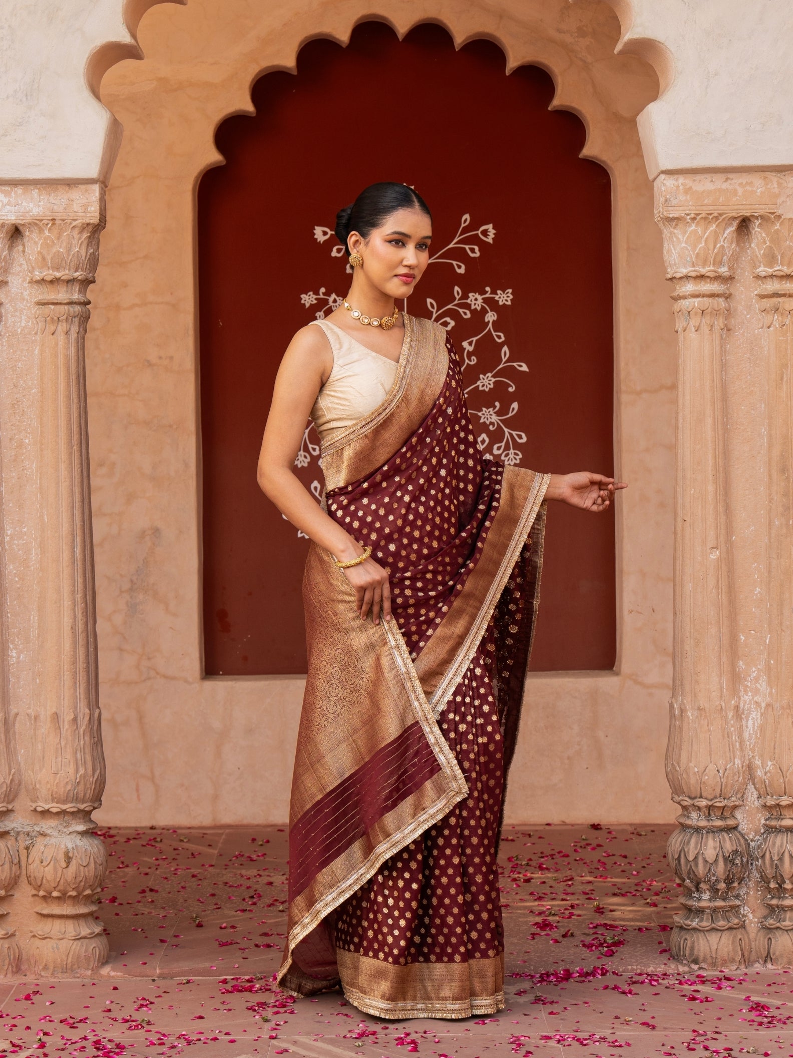 Maroon Pure Chiffon Banarasi Silk Handllom Saree