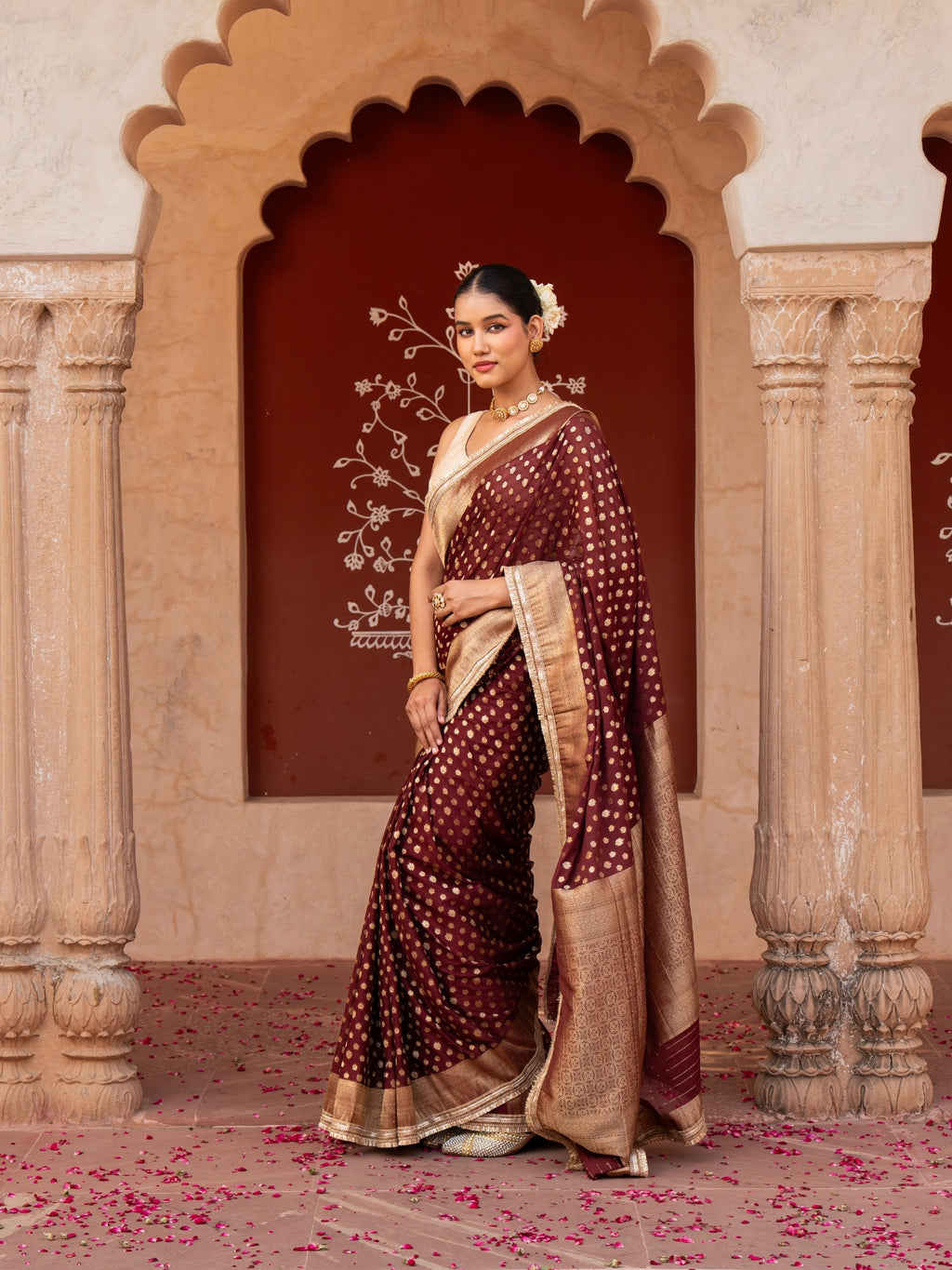 Maroon Pure Chiffon Banarasi Silk Handllom Saree