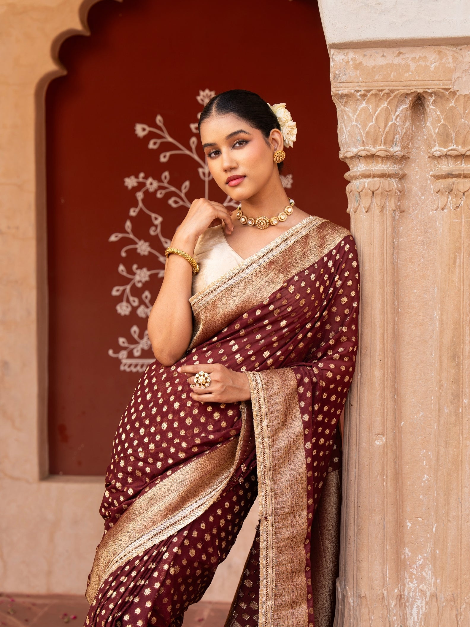 Maroon Pure Chiffon Banarasi Silk Handllom Saree