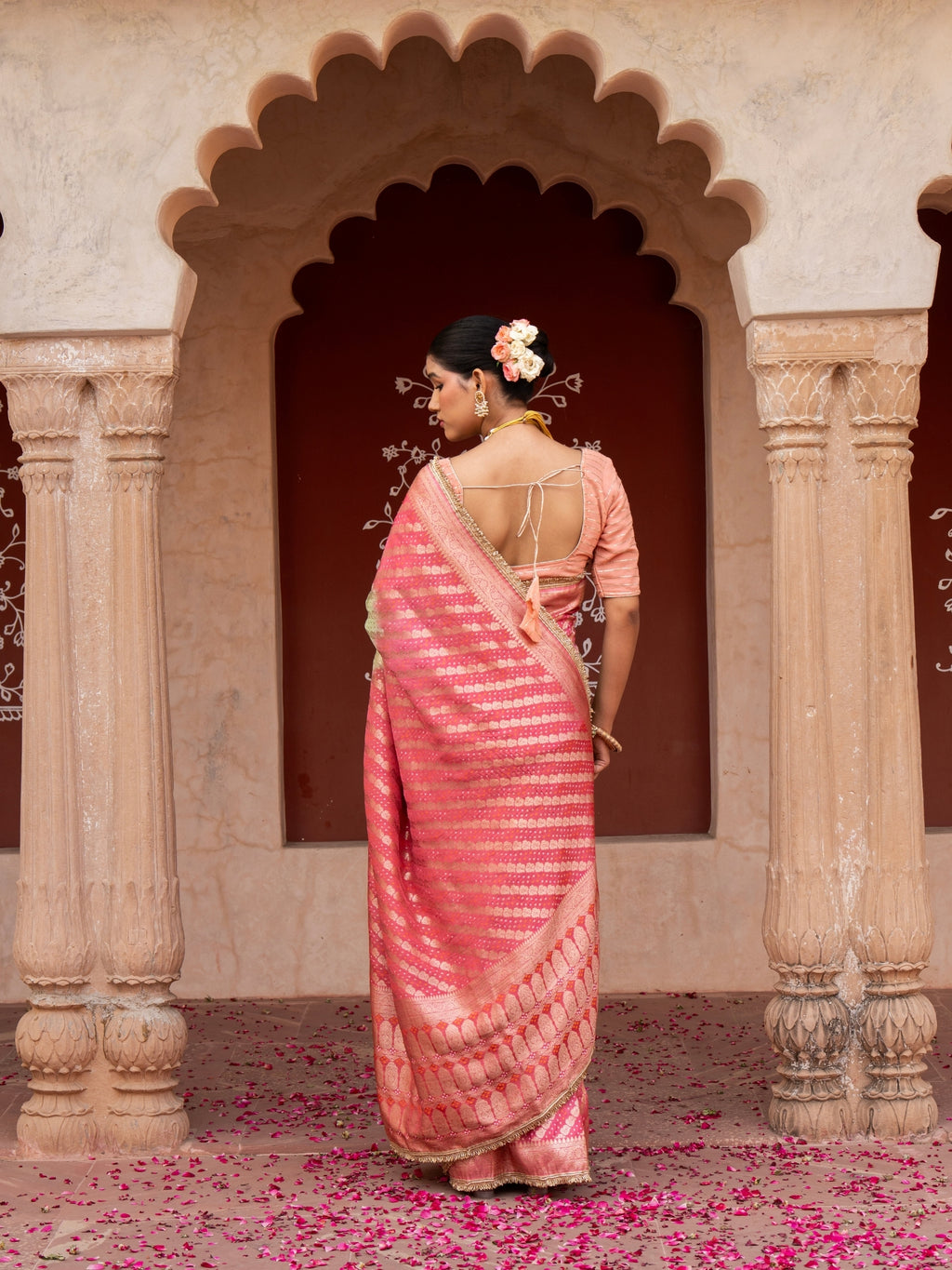 Sea green Pink Bridal Pure Katan Silk Banarasi Handloom Saree
