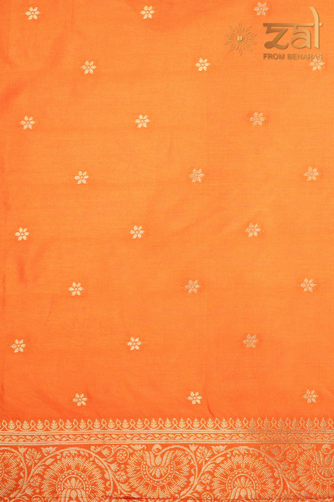 Orange Pure Katan Silk Banarasi Handloom Saree