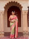 Sea green Pink Bridal Pure Katan Silk Banarasi Handloom Saree