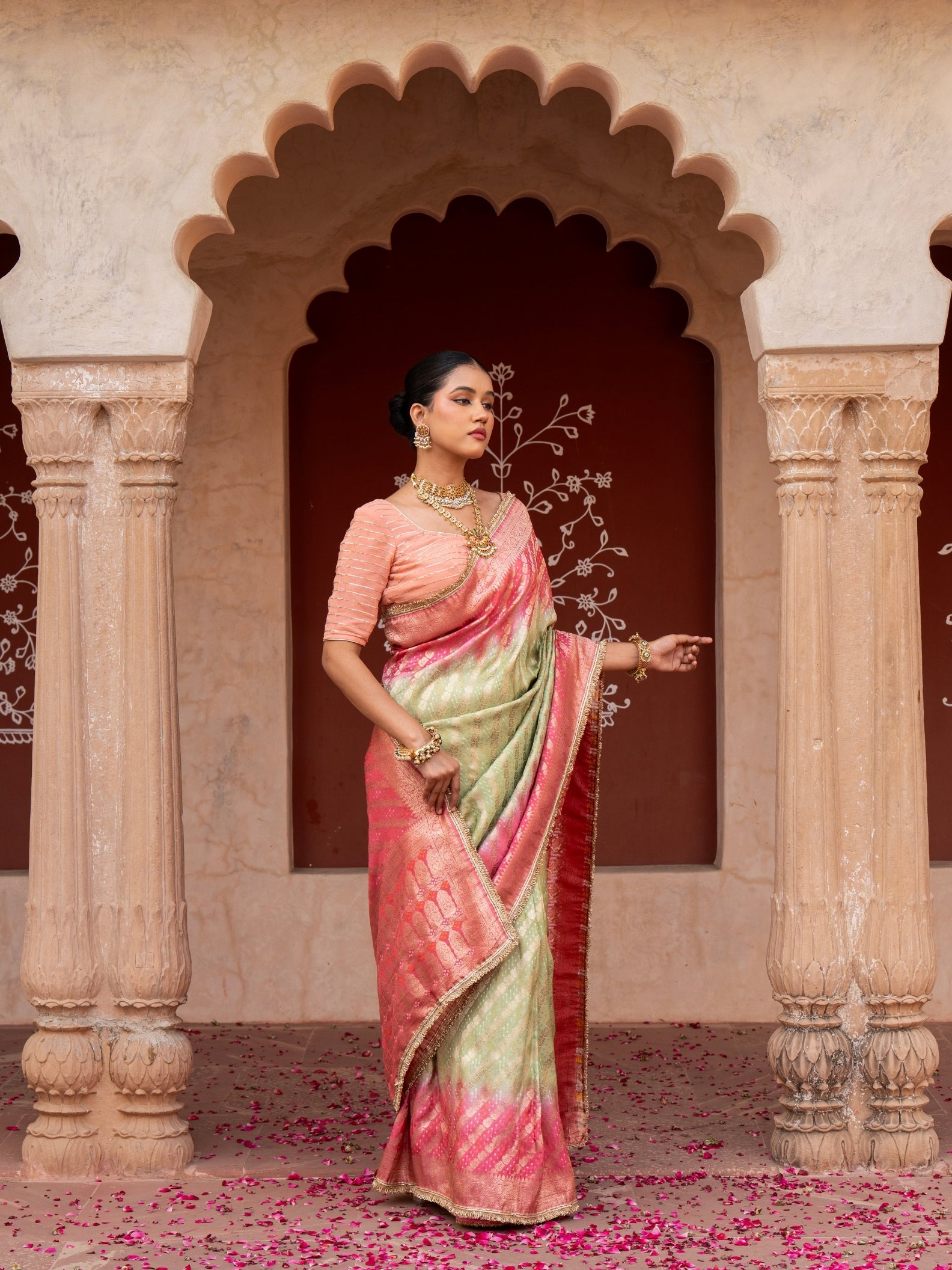 Sea green Pink Bridal Pure Katan Silk Banarasi Handloom Saree