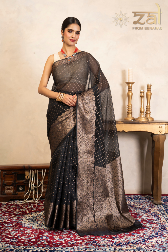 Black Pure Silk Banarasi Handloom Saree