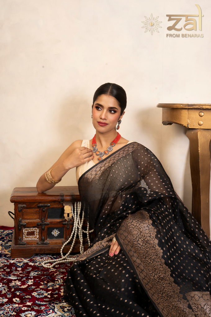 Black Pure Silk Banarasi Handloom Saree
