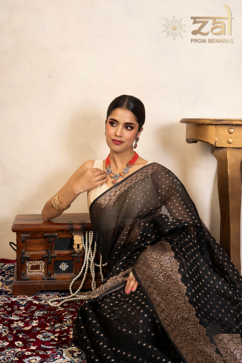 Black Pure Silk Banarasi Handloom Saree