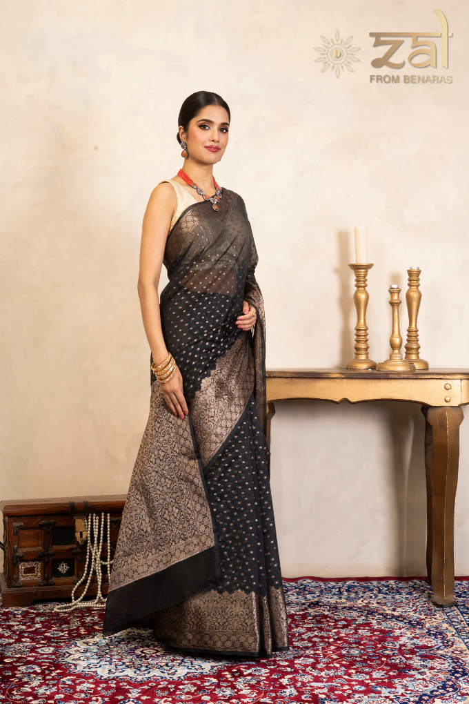 Black Pure Silk Banarasi Handloom Saree