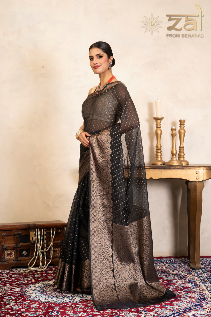Black Pure Silk Banarasi Handloom Saree
