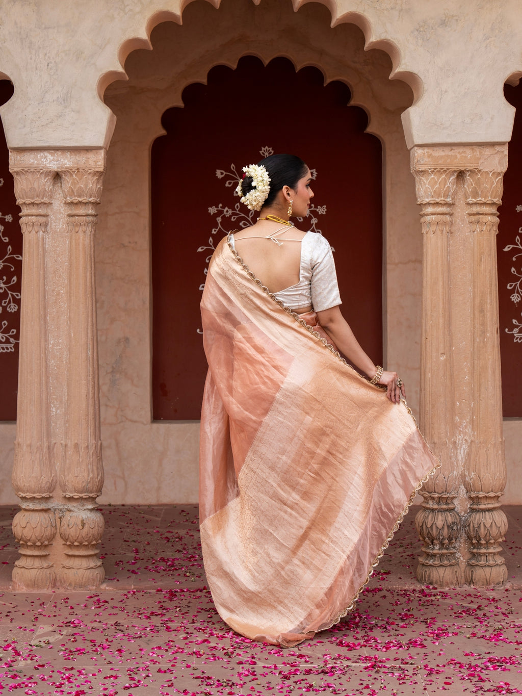 Peach Pure Tissue Silk Banarasi Handloom Saree