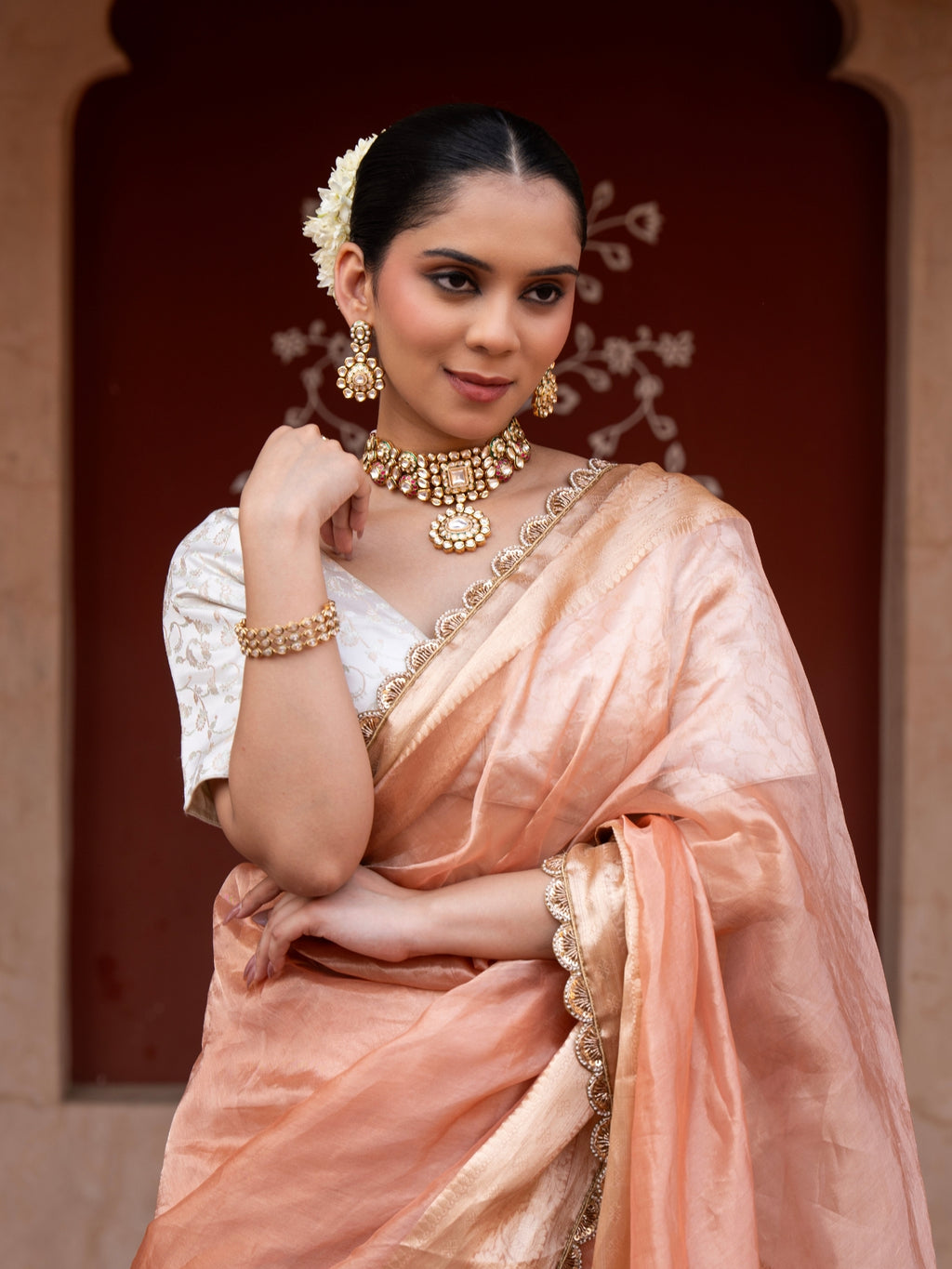 Peach Pure Tissue Silk Banarasi Handloom Saree