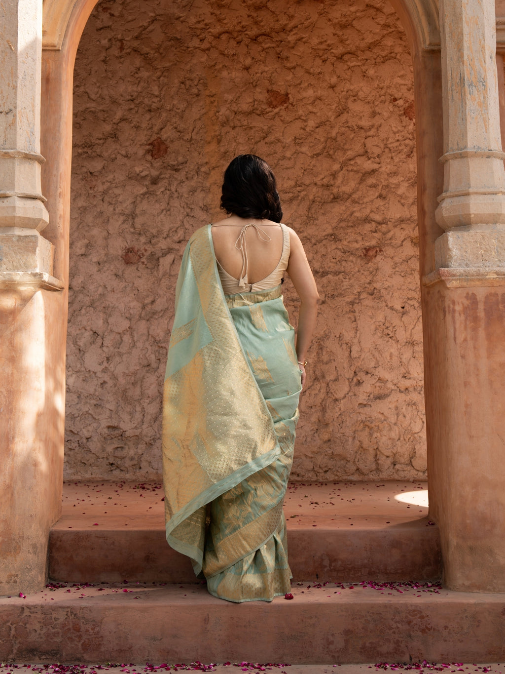 Seafoam Green Pure Tissue Silk Banarasi Handloom Saree