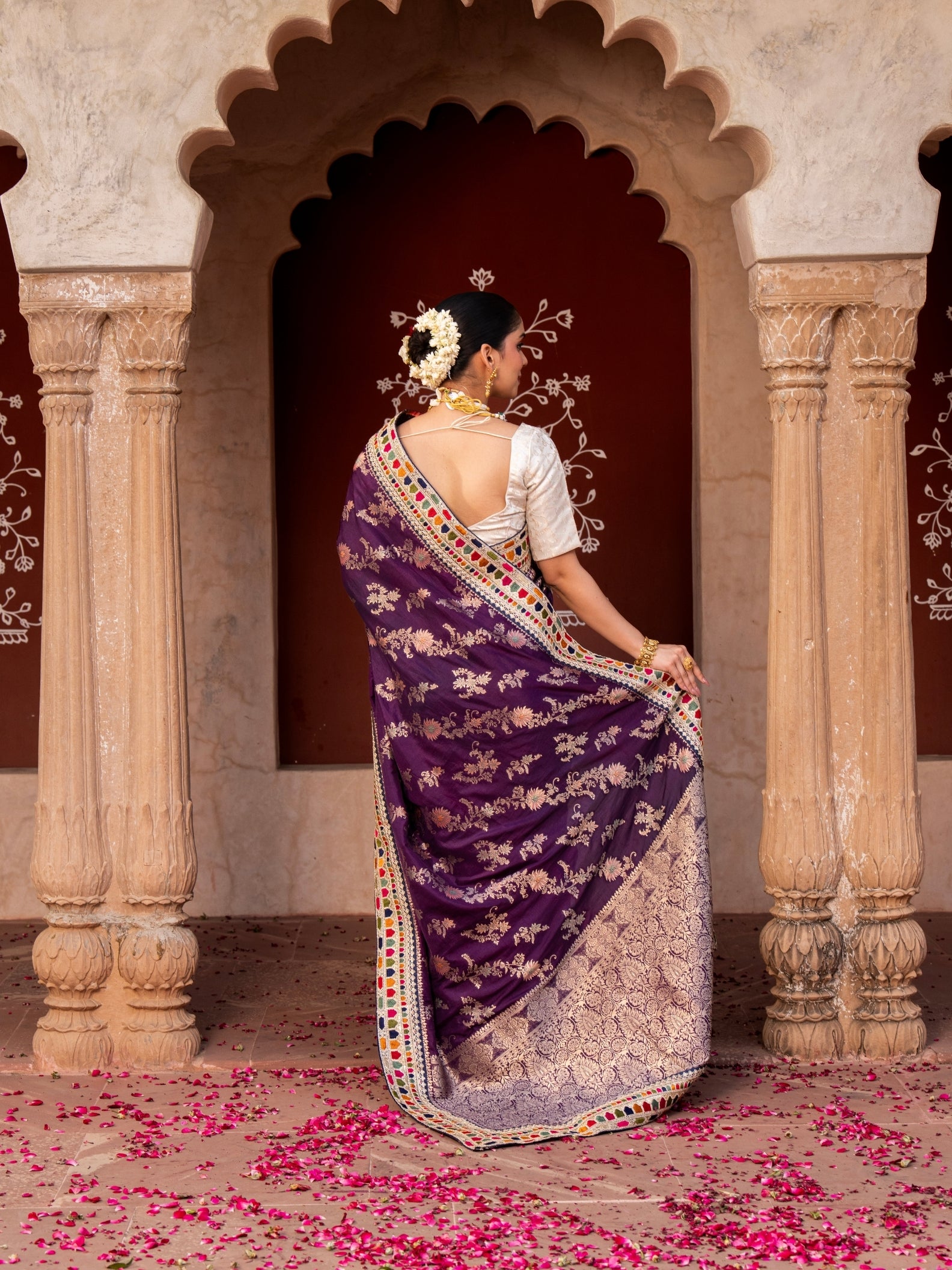 Dark Purple Pure Katan Silk Banarasi Handloom Saree