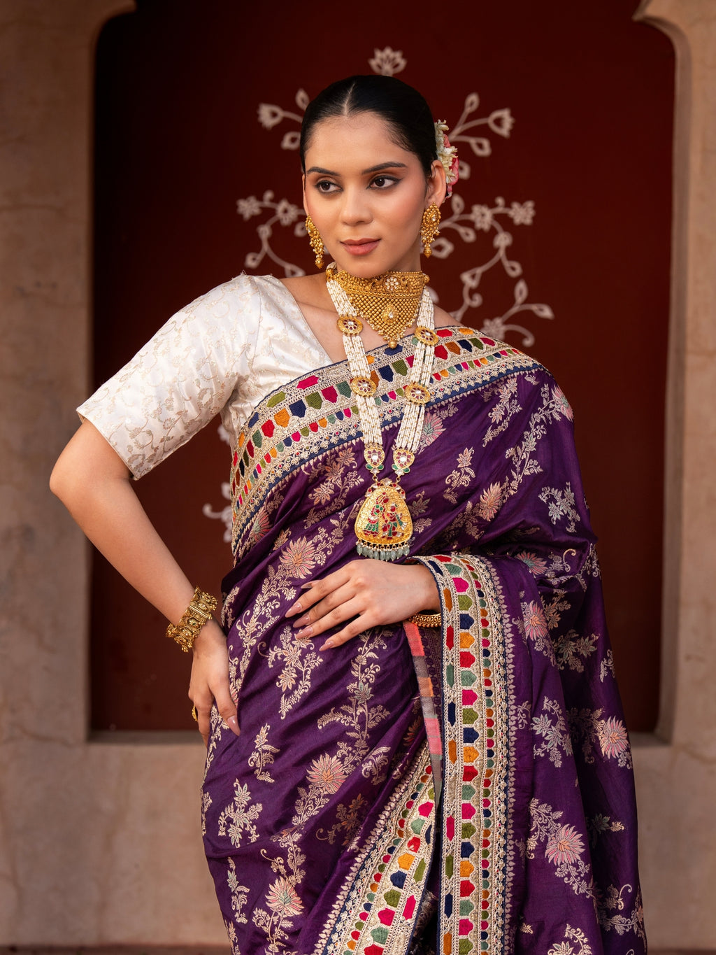 Dark Purple Pure Katan Silk Banarasi Handloom Saree