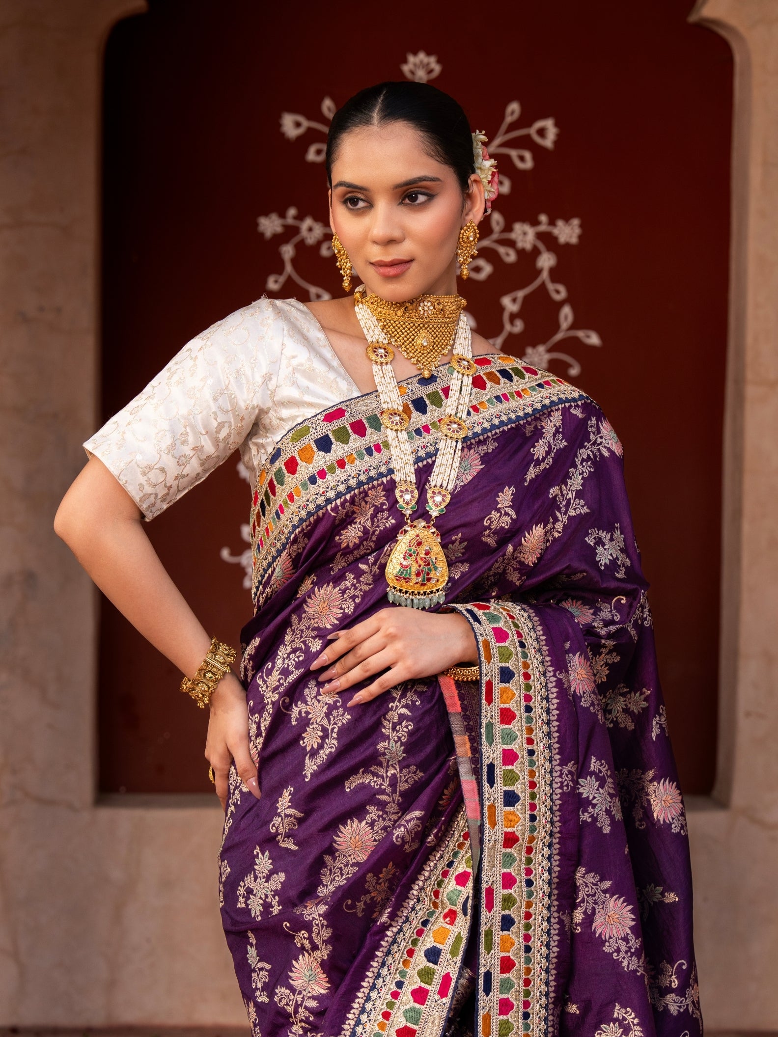 Dark Purple Pure Katan Silk Banarasi Handloom Saree