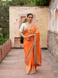Orange Pure Katan Silk Bridal Banarasi Handloom Saree