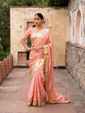 Peach Pure Tissue Handloom Gota Patti Saree
