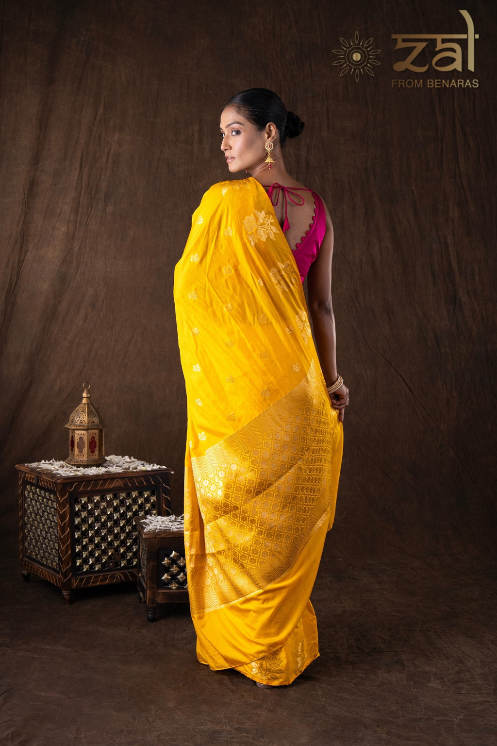 Yellow Pure Silk Raw Mango Zari Banarasi Handlooom Saree