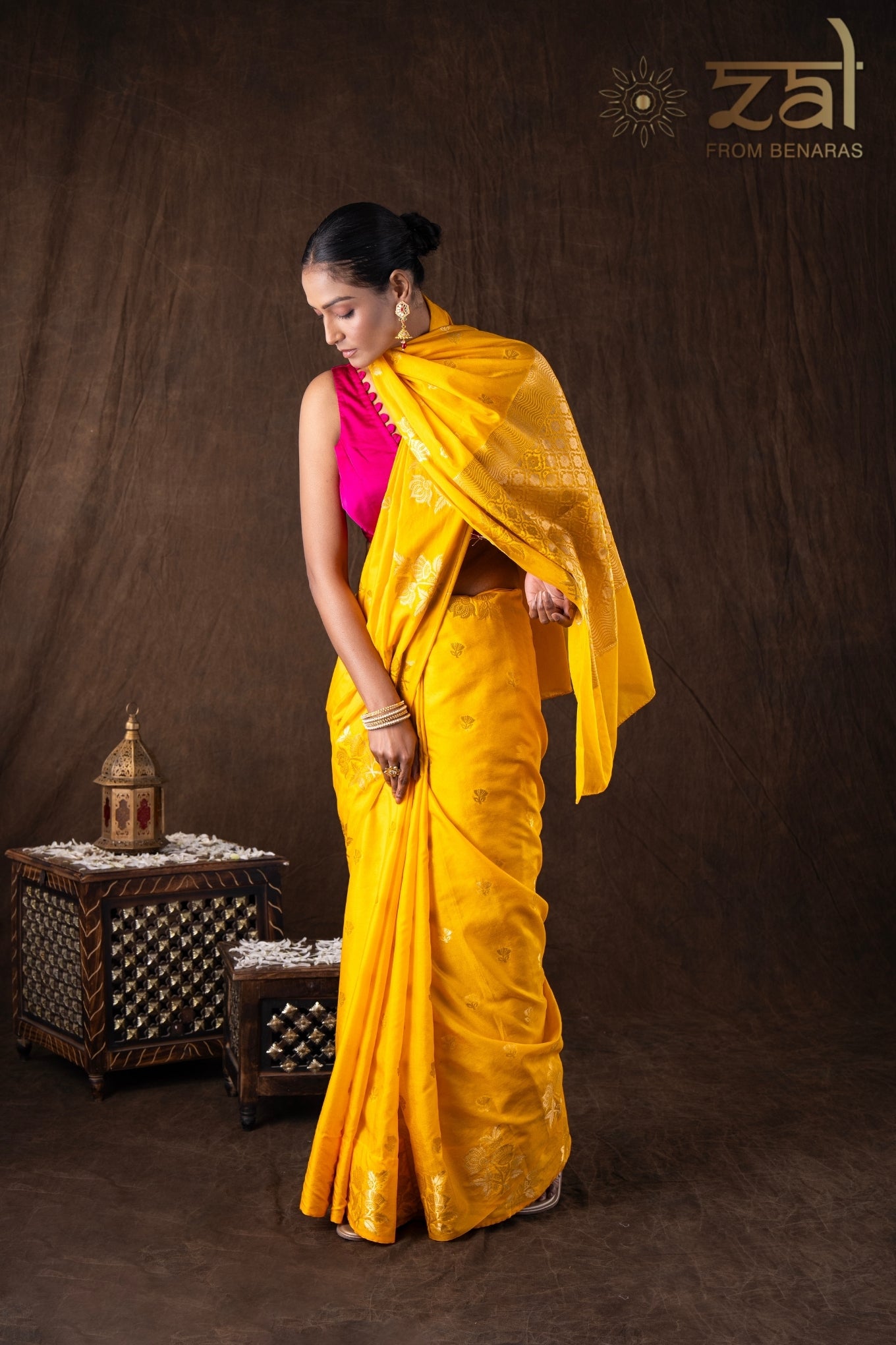 Yellow Pure Silk Raw Mango Zari Banarasi Handlooom Saree