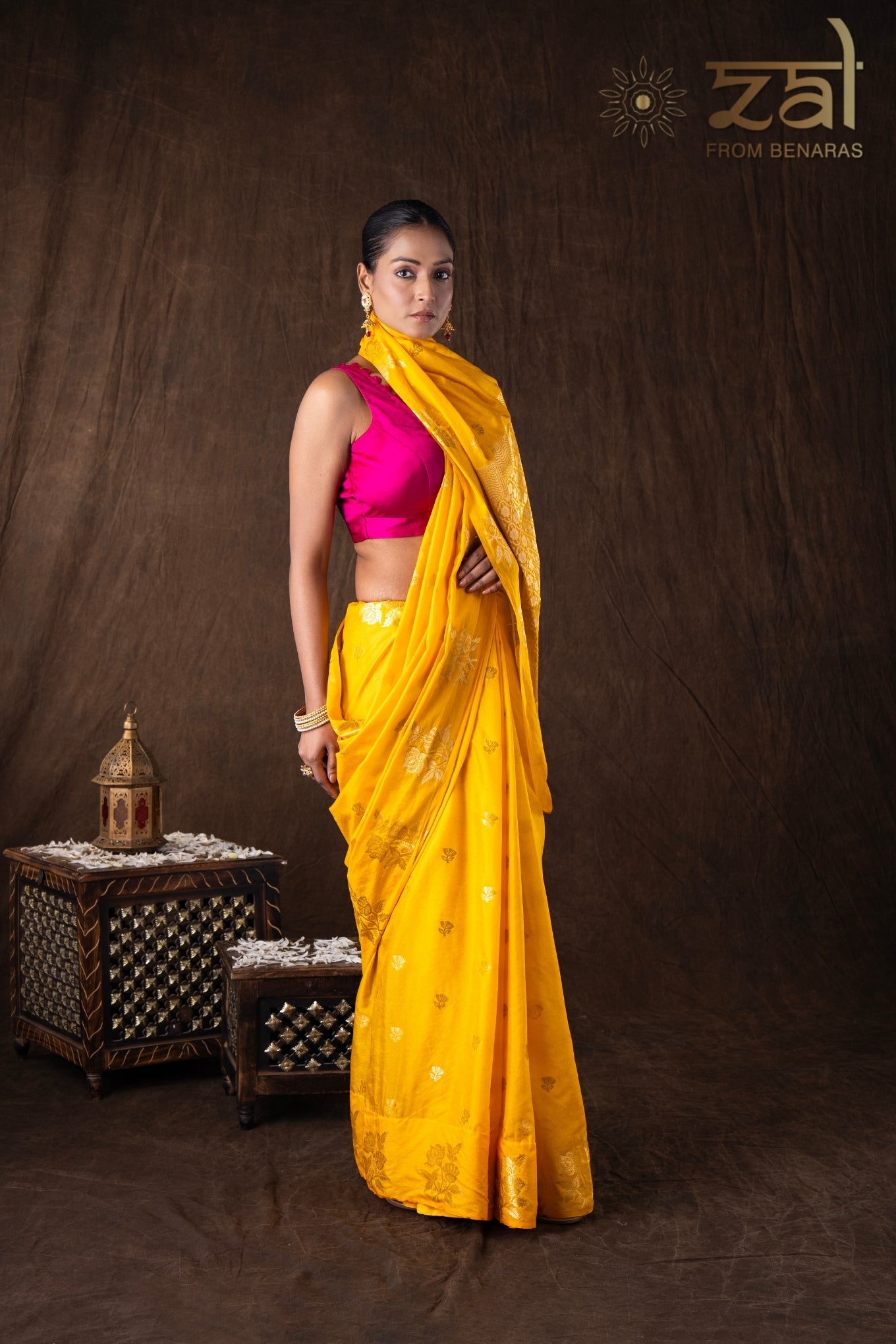 Yellow Pure Silk Raw Mango Zari Banarasi Handlooom Saree
