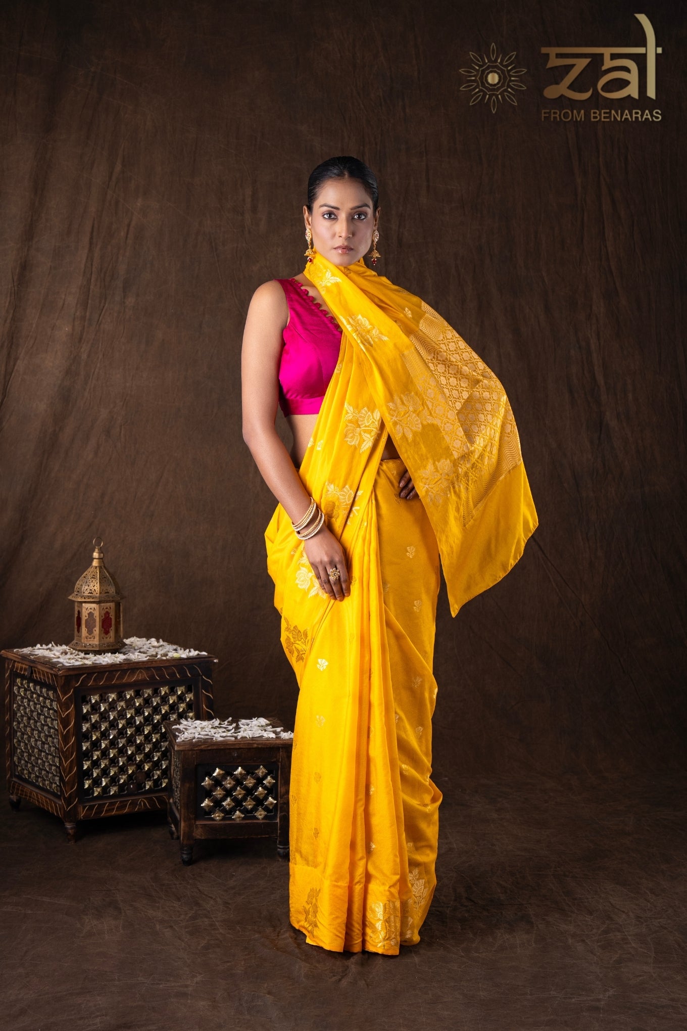 Yellow Pure Silk Raw Mango Zari Banarasi Handlooom Saree