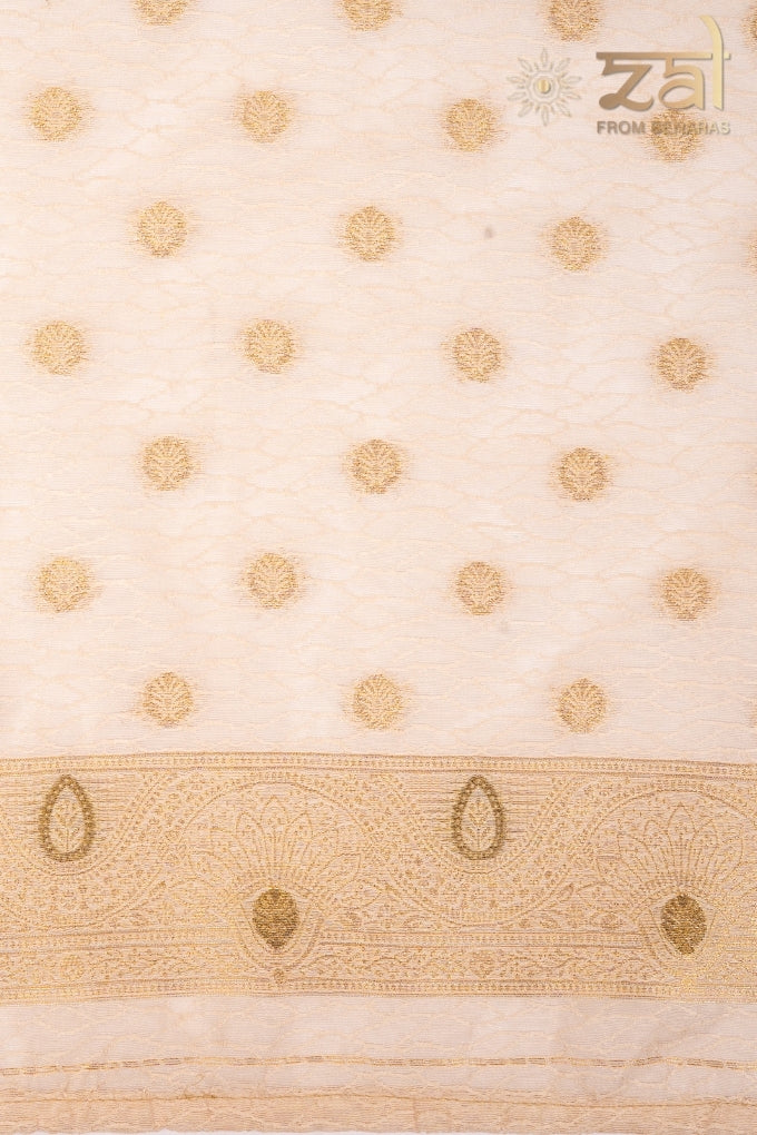 Beige Pink Pure Silk Banarasi Handloom Saree