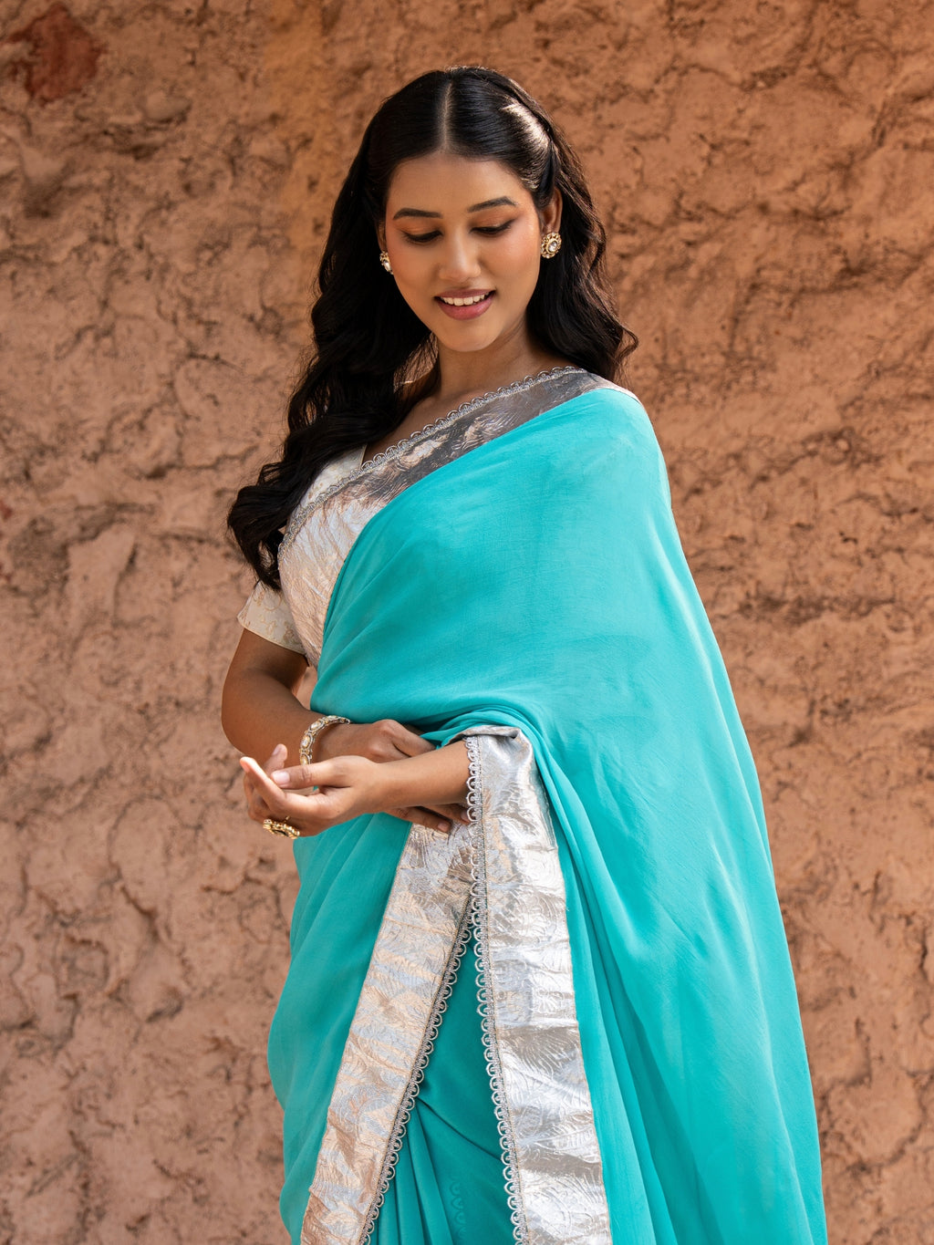 Sky Blue Pure Georgette Handloom Gota Patti Saree