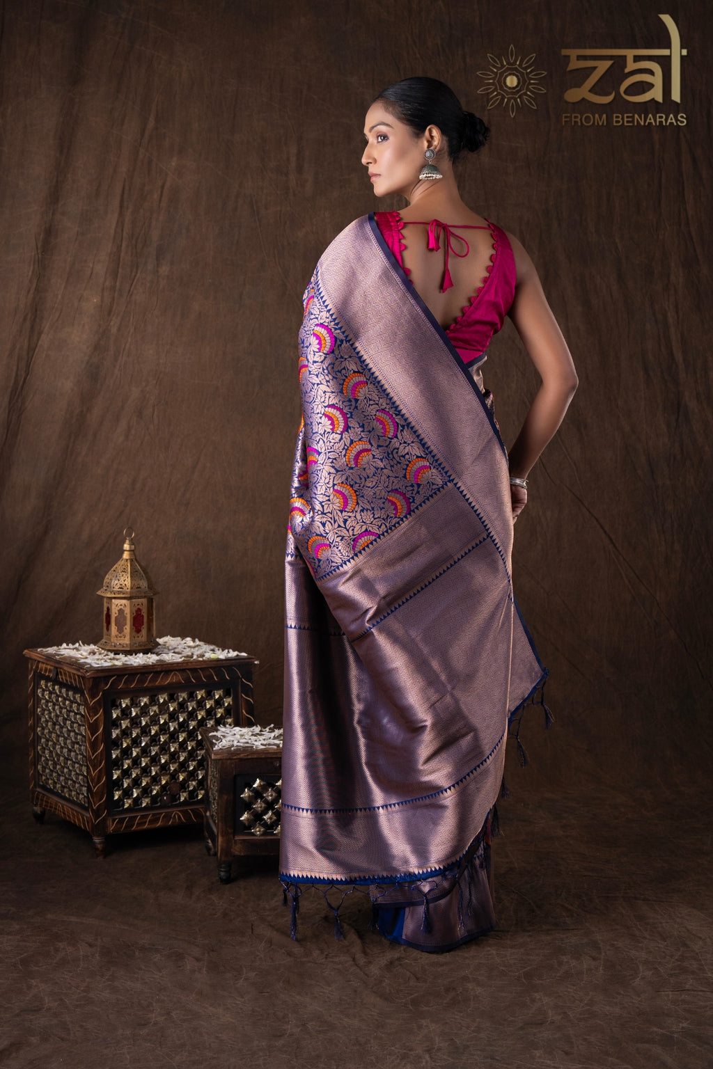 Navy Blue Pure Silk brocade Banarasi Handloom Saree