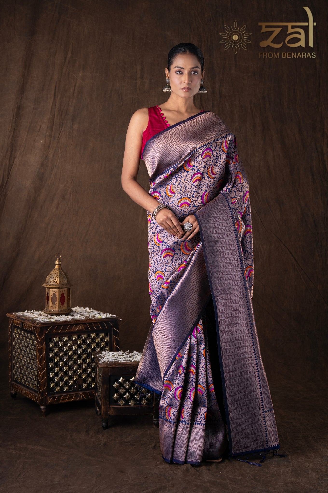 Navy Blue Pure Silk brocade Banarasi Handloom Saree