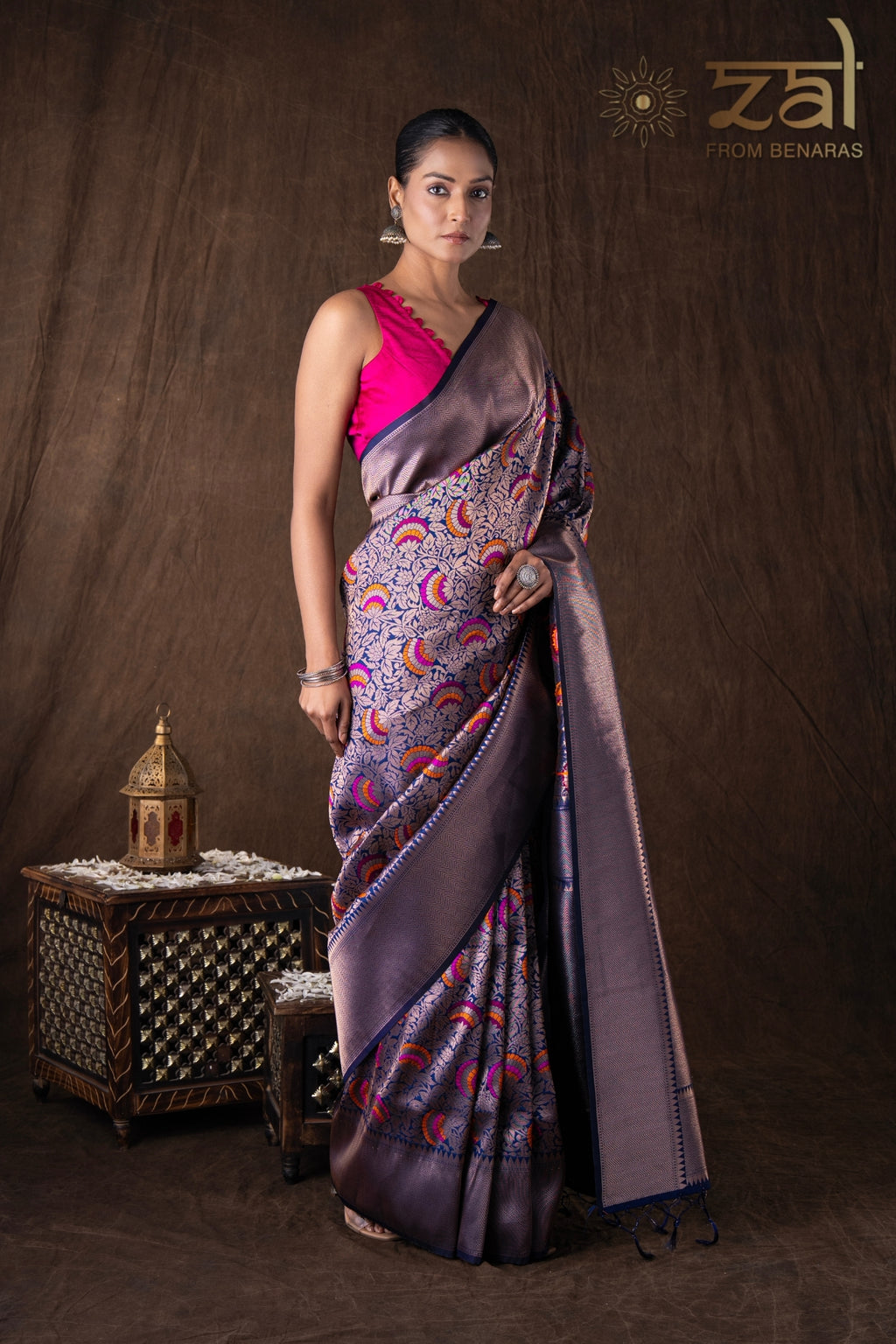Navy Blue Pure Silk brocade Banarasi Handloom Saree