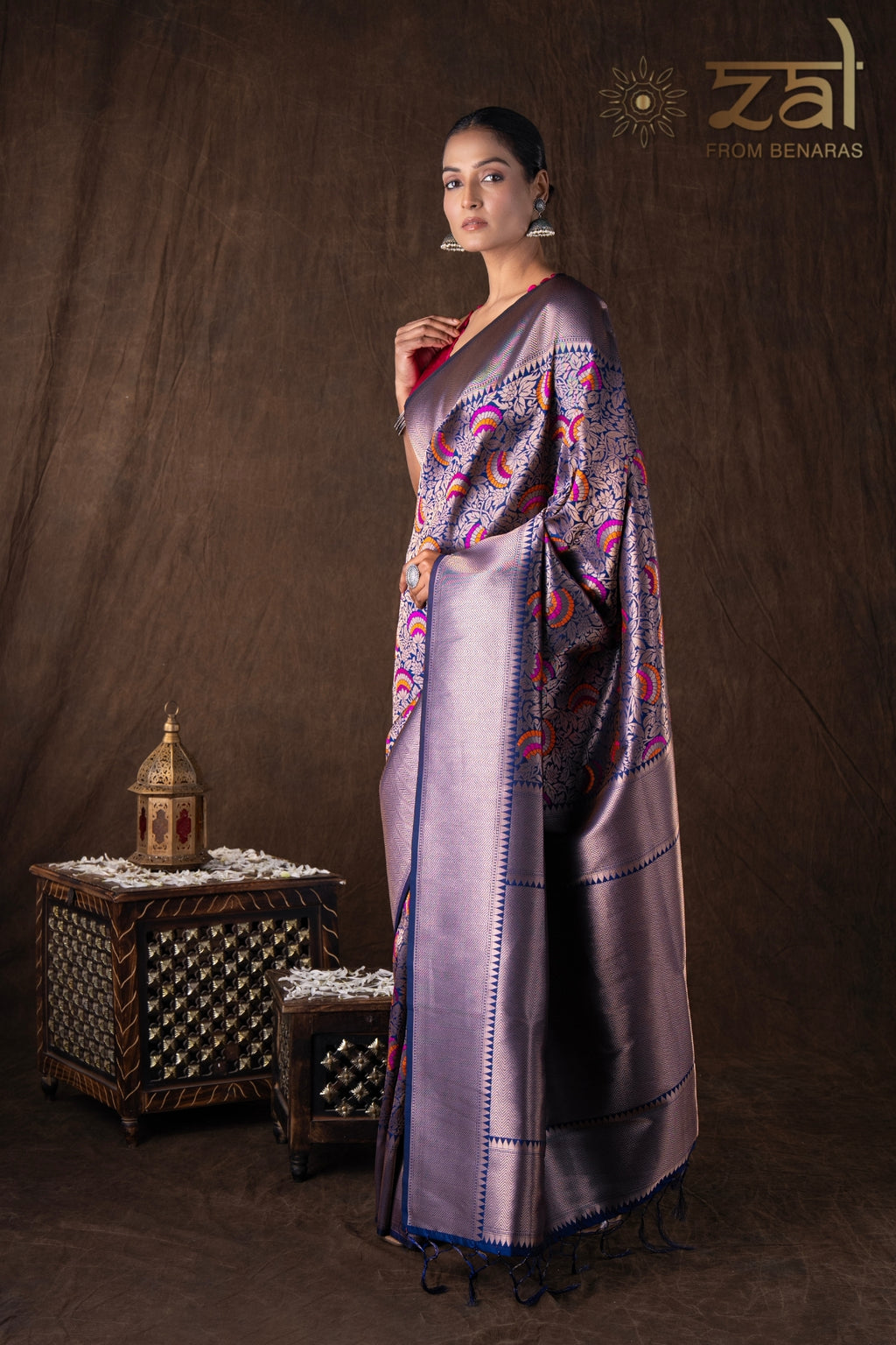 Navy Blue Pure Silk brocade Banarasi Handloom Saree