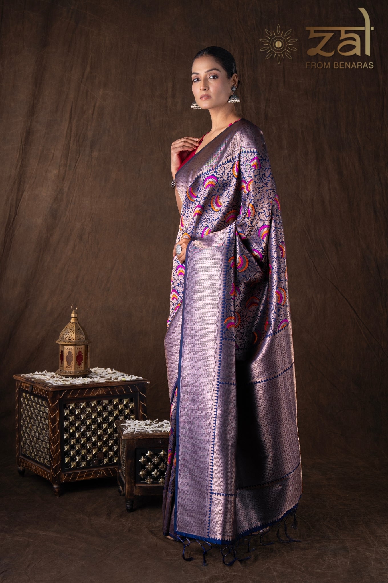 Navy Blue Pure Silk brocade Banarasi Handloom Saree