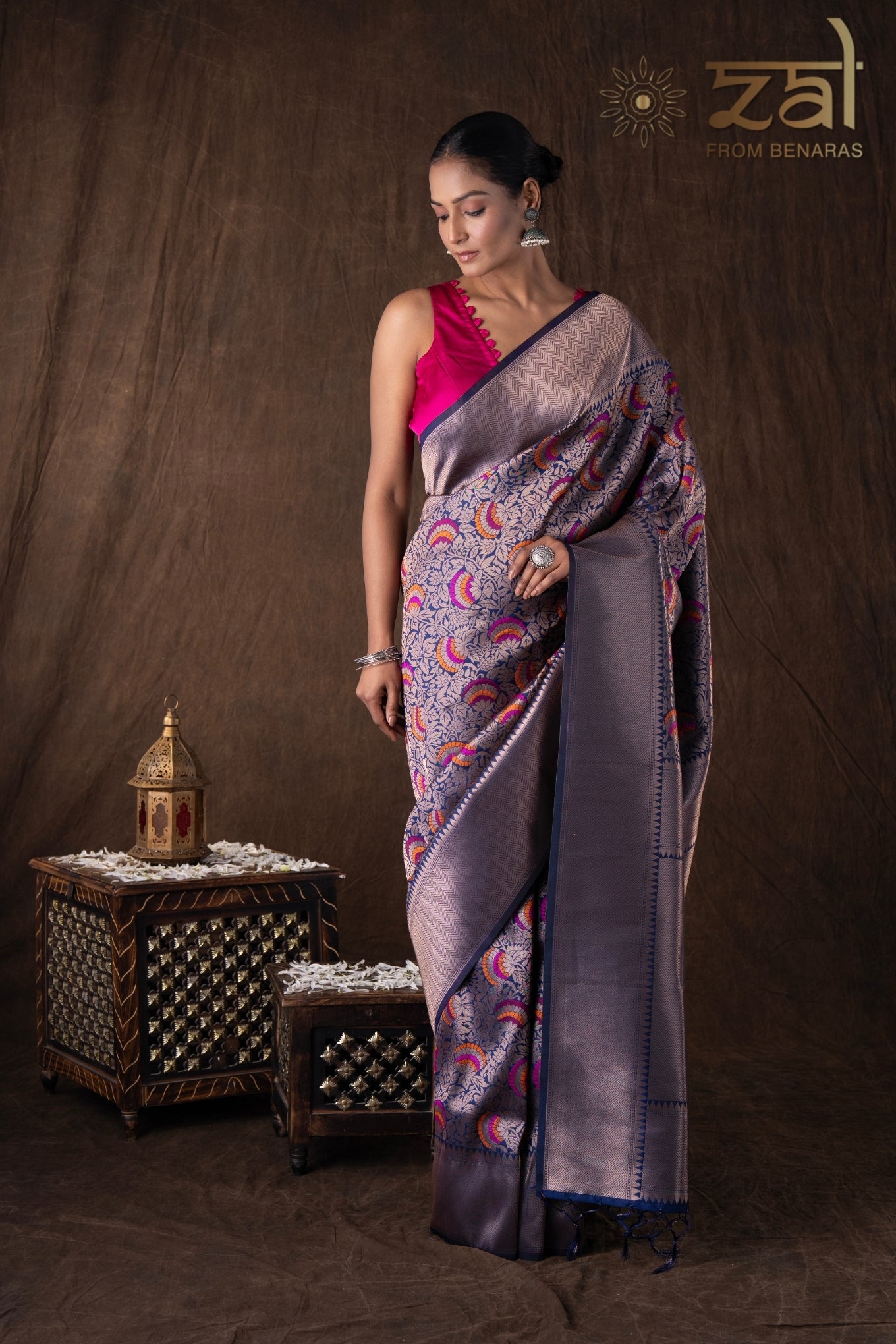 Navy Blue Pure Silk brocade Banarasi Handloom Saree