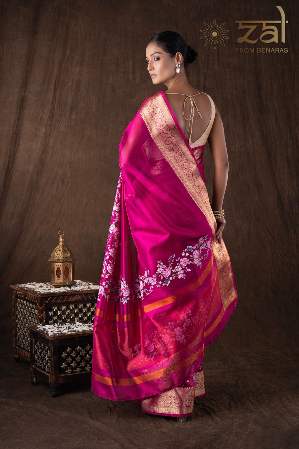 Pink Tissue Silk Digital Print Banarasi Handloom Saree