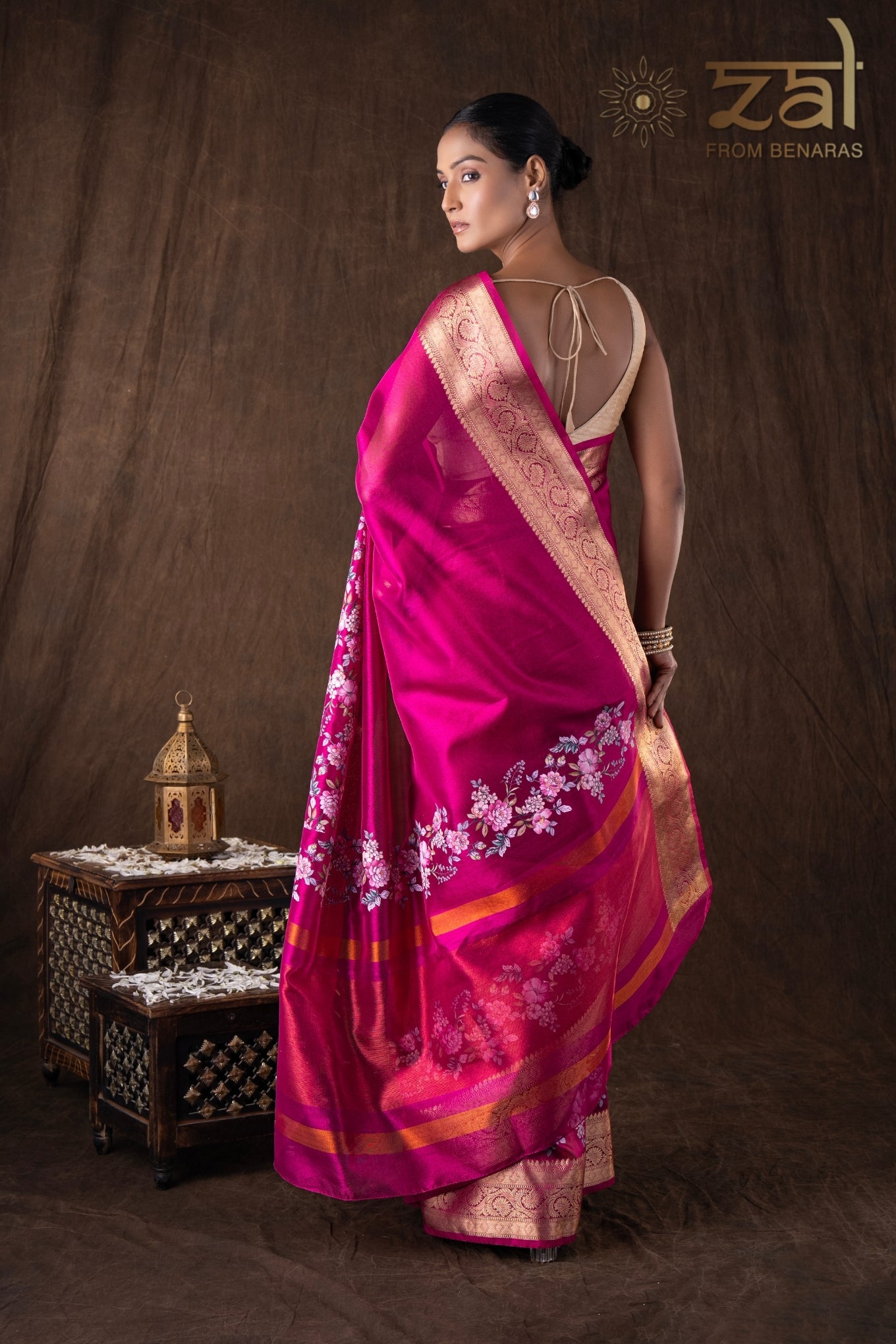 Pink Tissue Silk Digital Print Banarasi Handloom Saree