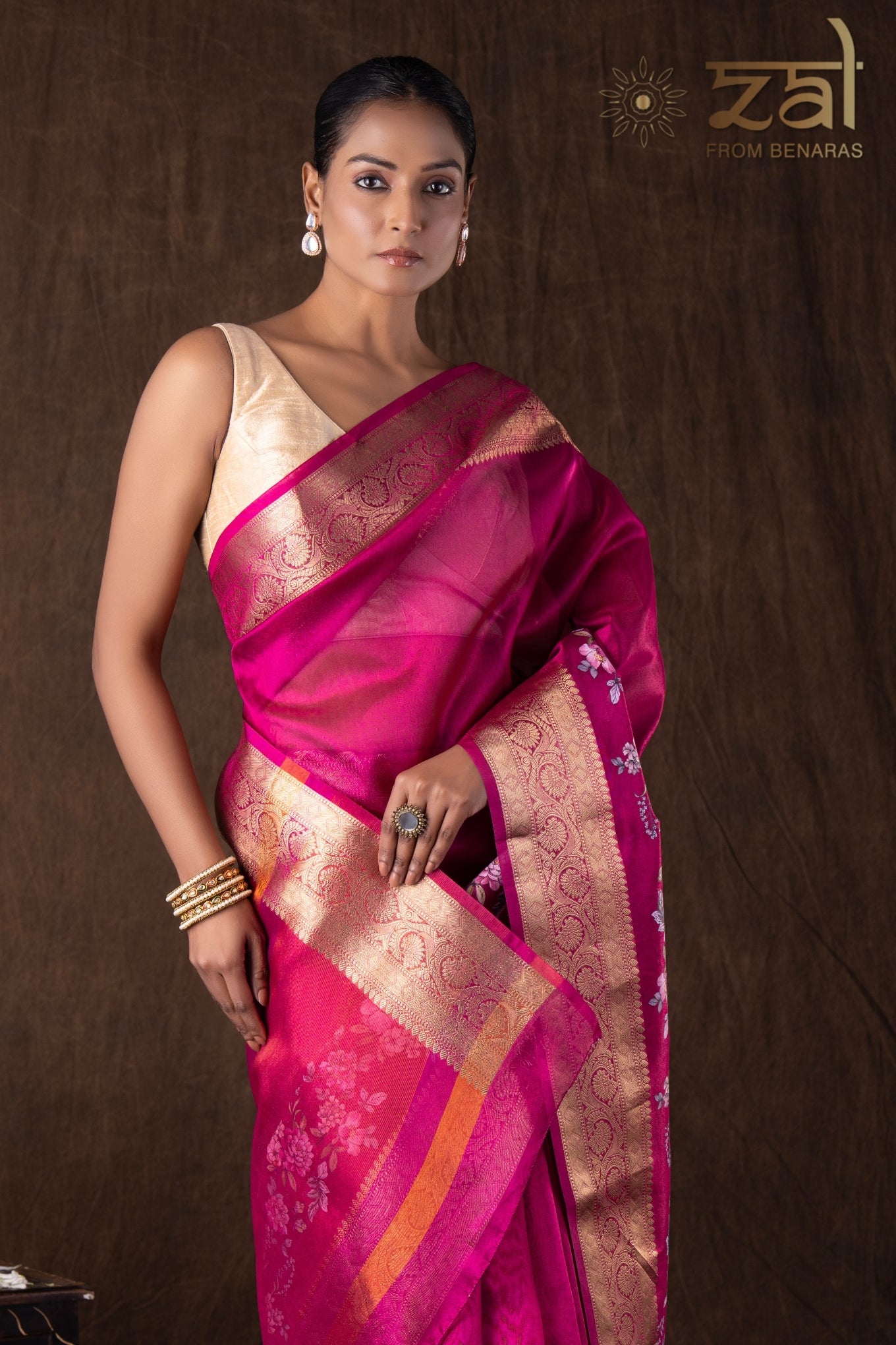 Pink Tissue Silk Digital Print Banarasi Handloom Saree