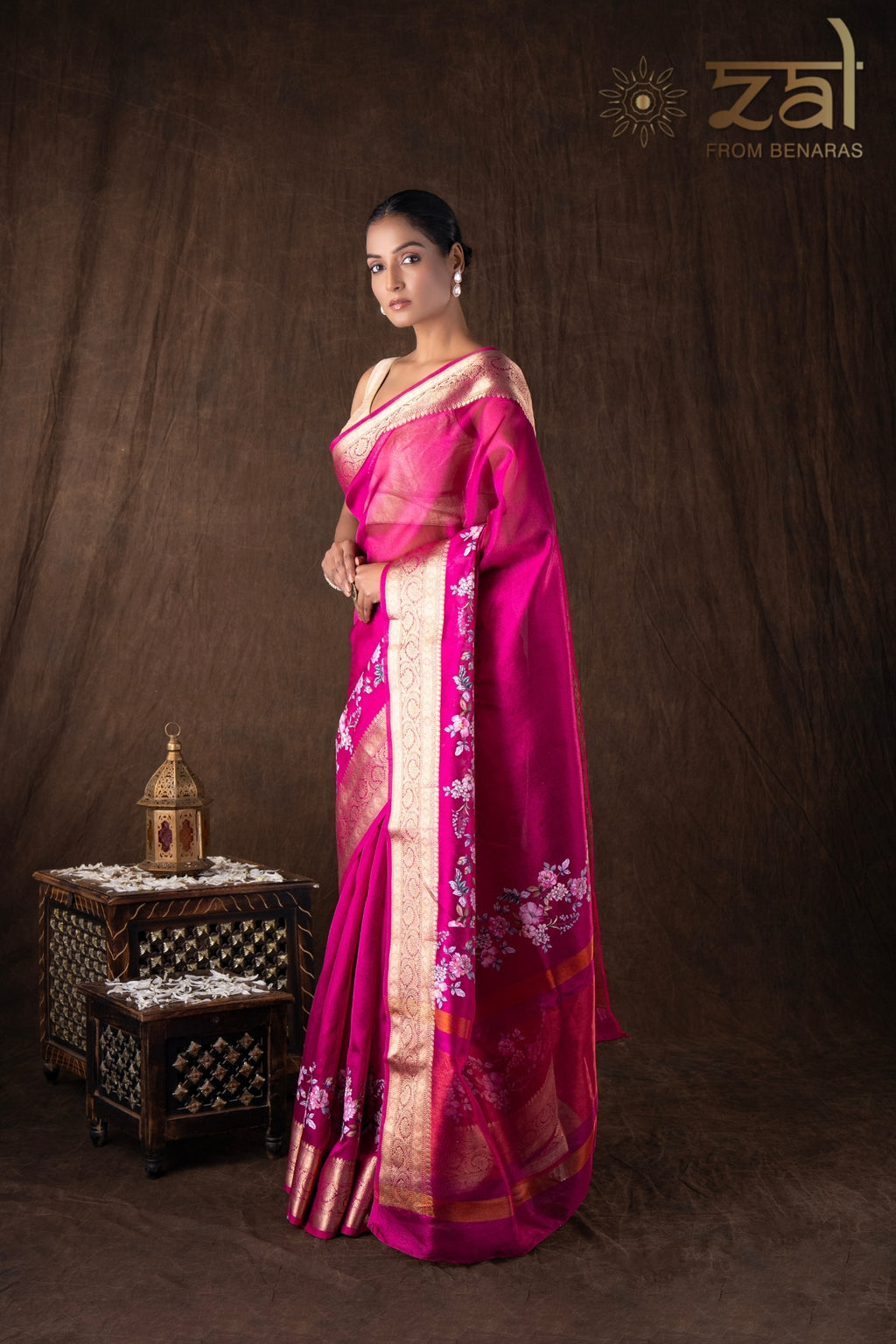 Pink Tissue Silk Digital Print Banarasi Handloom Saree