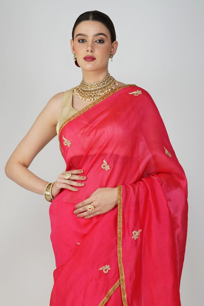 Red Pure Chanderi Silk Saree (plain)