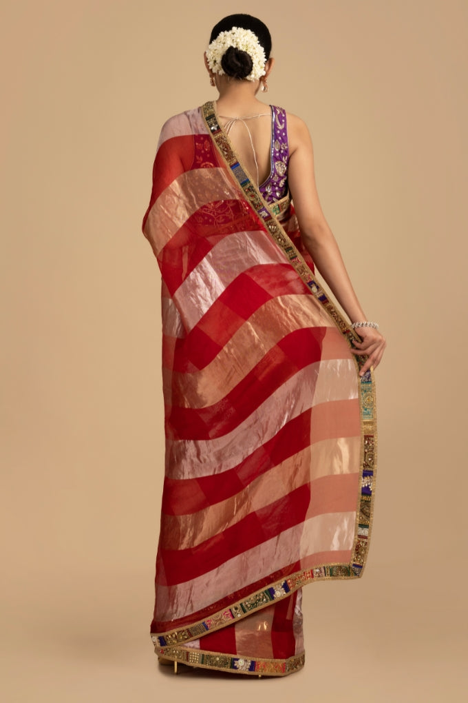 Red Pure Organza Silk Banarasi Handloom Saree