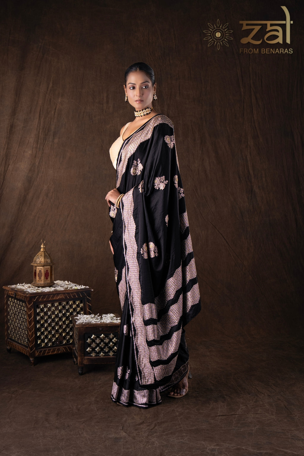 Black Pure Katan Silk Handwork Saree