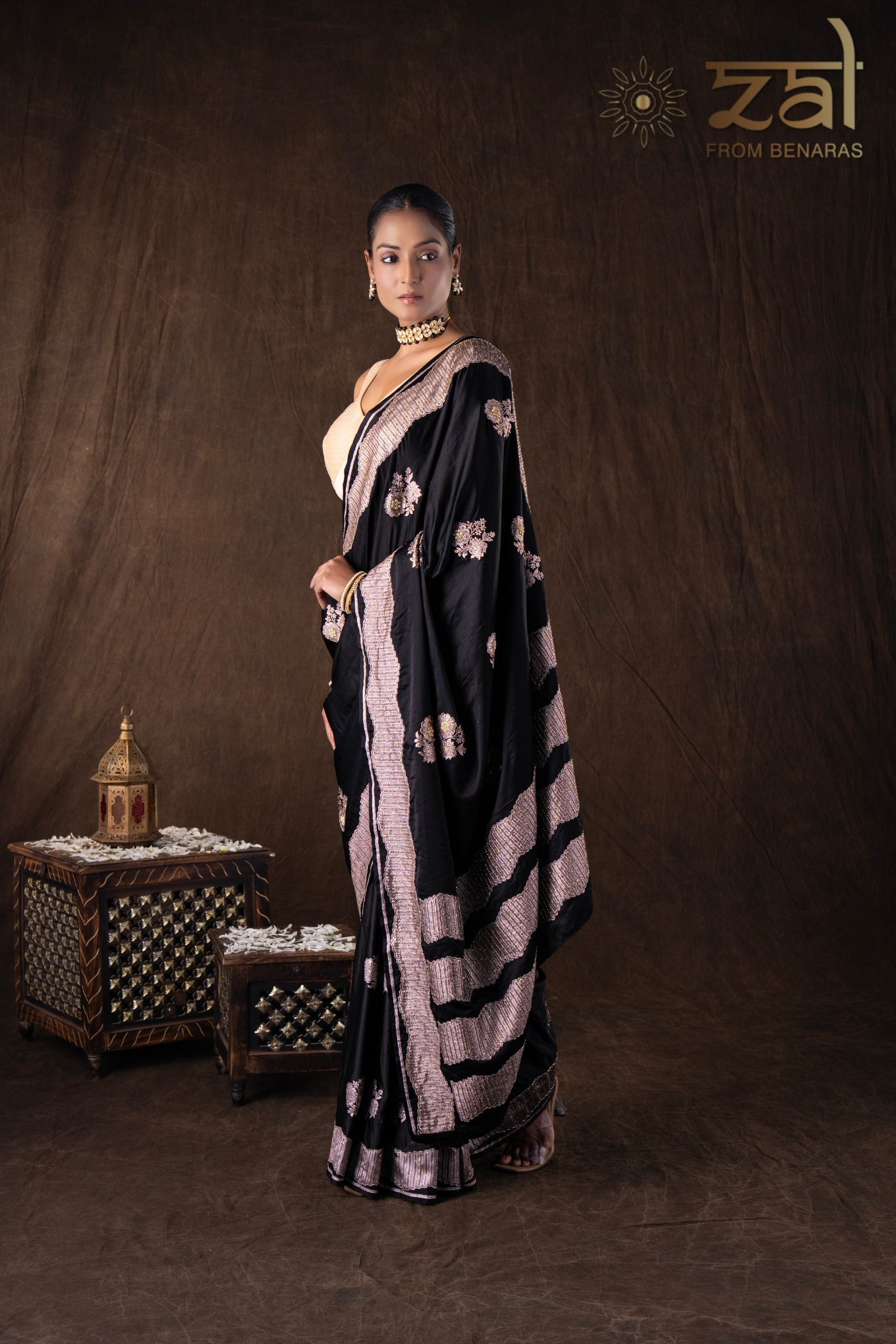 Black Pure Katan Silk Handwork Saree