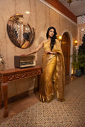 Golden Crushed Pure Tissue Silk Banarasi handloom Saree