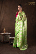 Pista green Tissue Organza Silk banarasi handloom Saree