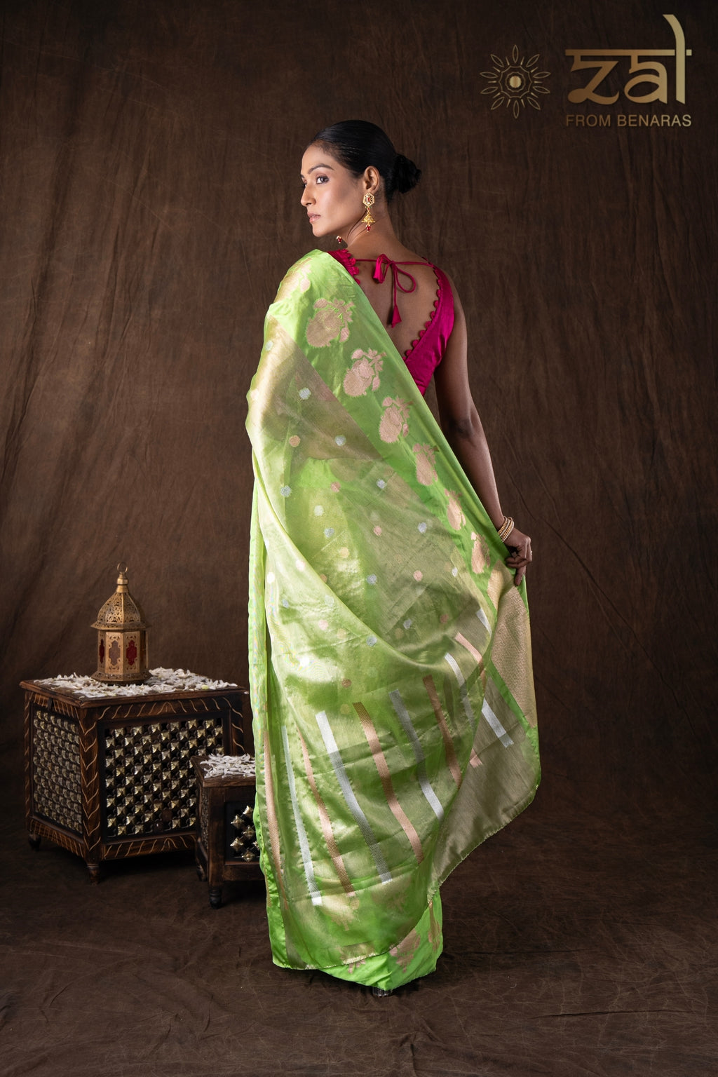 Pista green Tissue Organza Silk banarasi handloom Saree