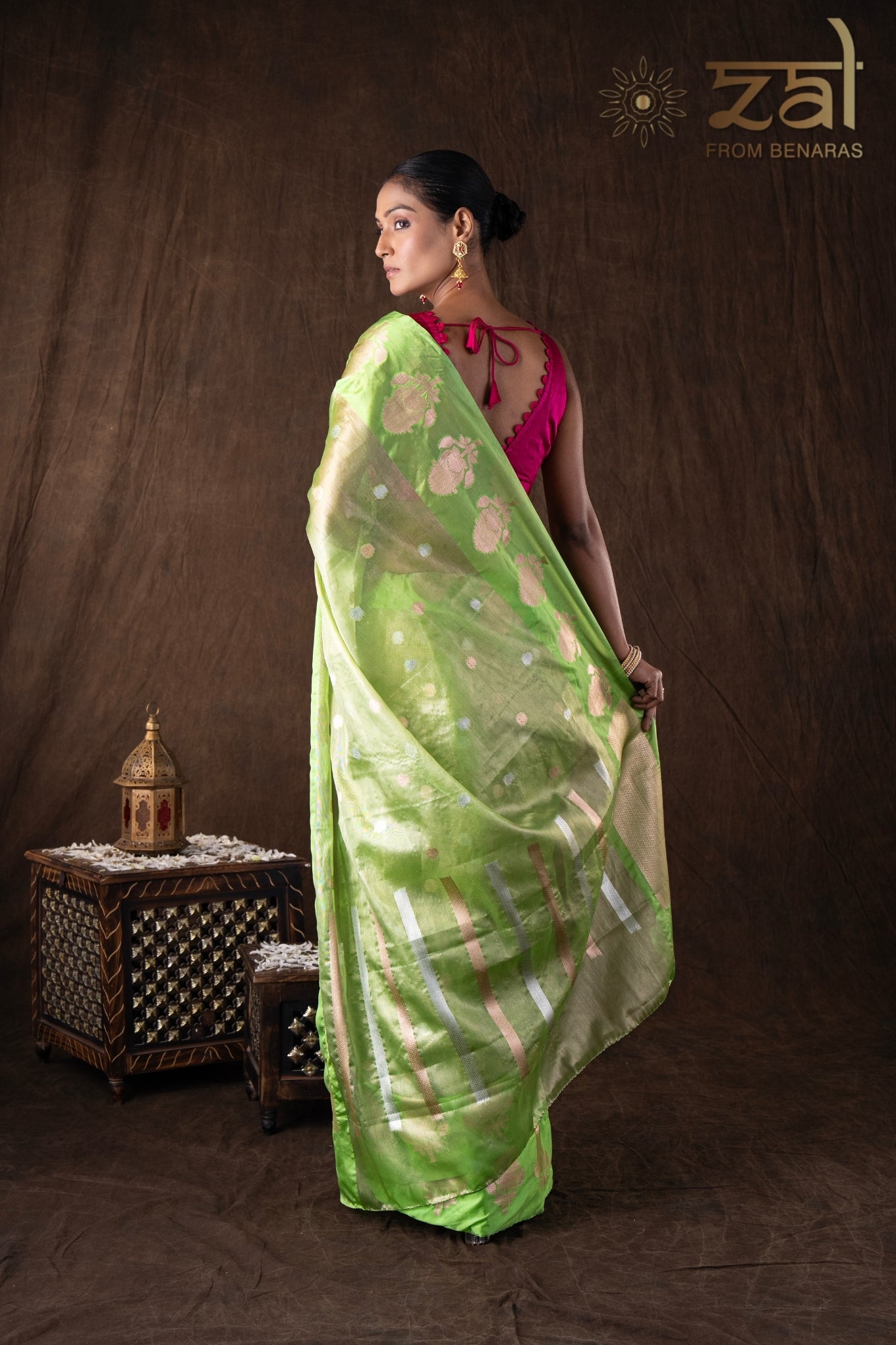 Pista green Tissue Organza Silk banarasi handloom Saree